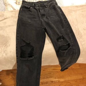 Shein small high waisted black ripped jeans, boyfriend style.